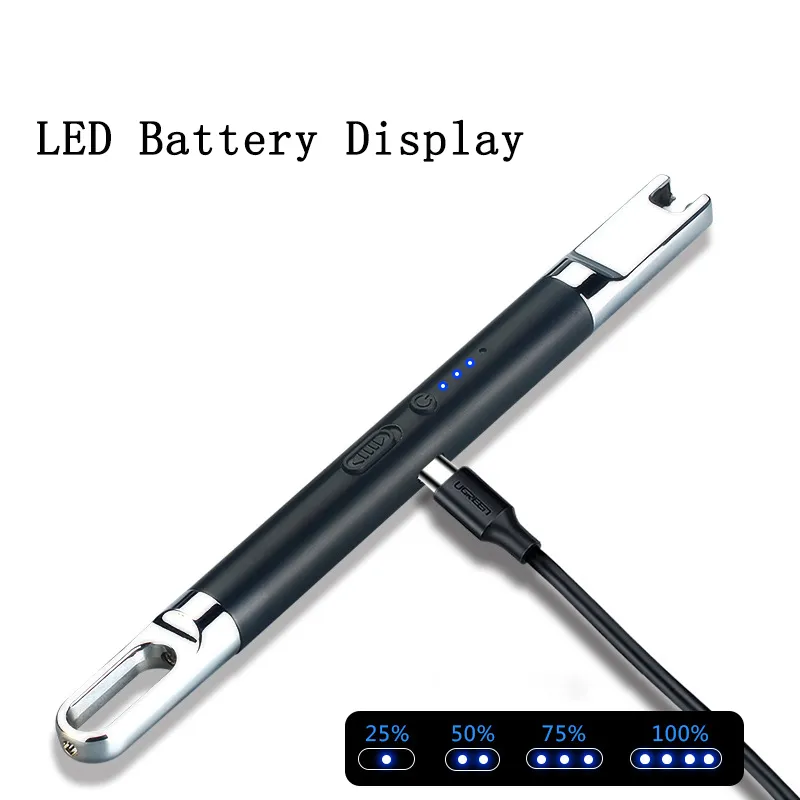 ミニキャンドルライター USB 充電式電気アークライター LED バッテリーディスプレイ安全スイッチ付き家庭用キッチン調理キャンプ花火