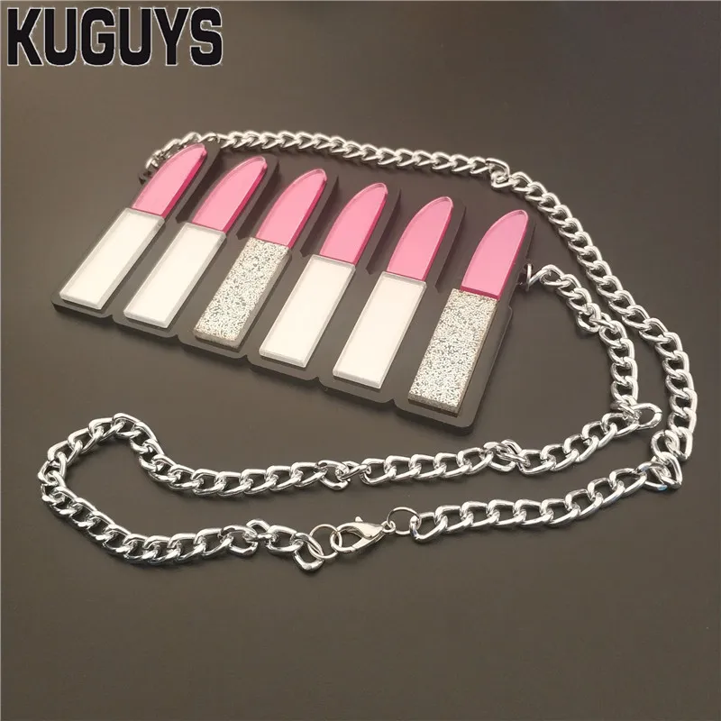 Large Lipstick Pendant Necklace for Women Mirror Acrylic Necklace Chains Fashion Jewelry Exaggerate Trendy Accessories188S