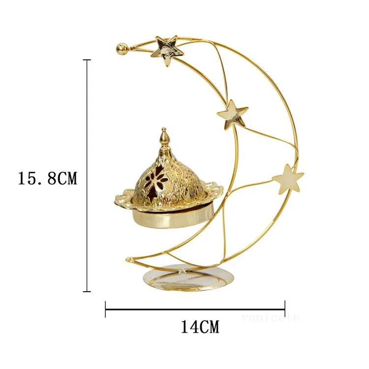 Ramadan or Bougeoirs métal étoile lune forme Chandelier double usage simple poêle aromathérapie T2I53353