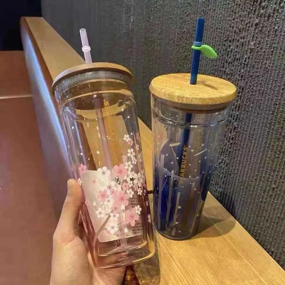 2021 Starbucks Mokken Roze Sakura Grote Glas Begeleidende Cup met Strawtyde