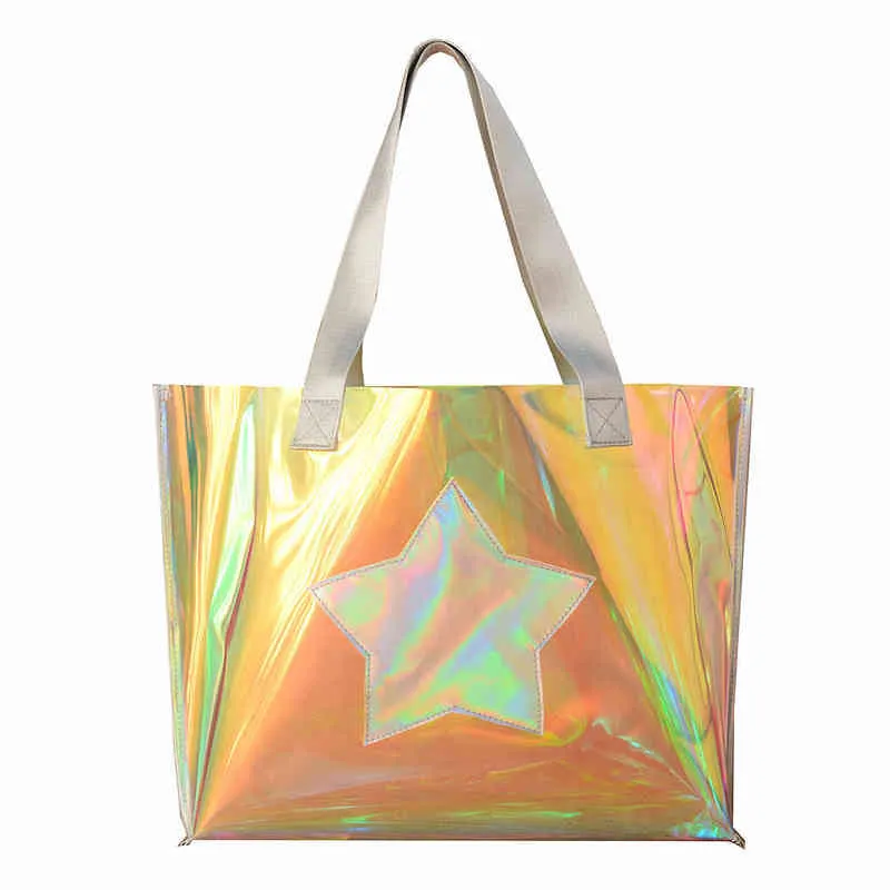 Einkaufstaschen Transparente Hologramm Handtasche Desinger Sommer Strand Umhängetasche Große Laser Handtaschen Frauen Klar 220303