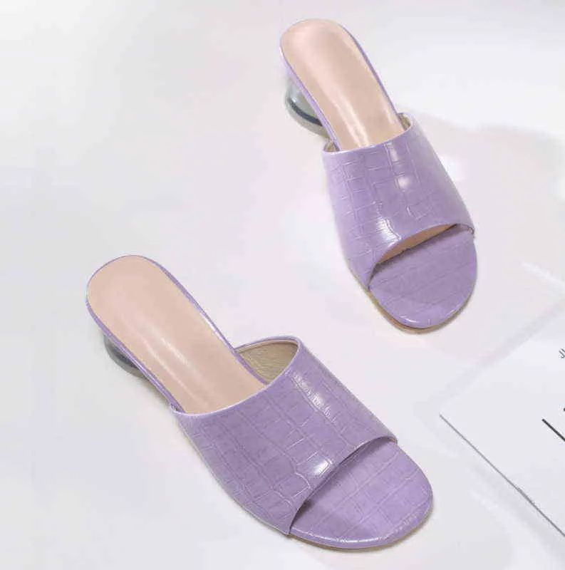 conical characteristic crystal heel sandals fashion transparent heel stone pattern material square head middle heel sandals