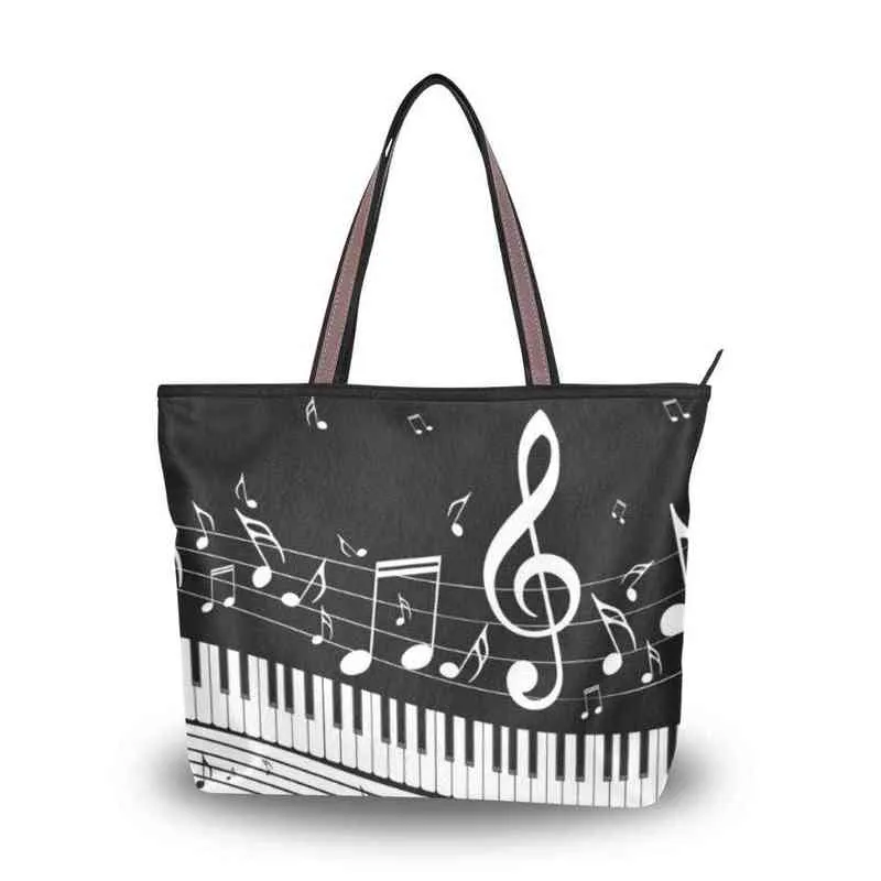 Sac shopping Alaza - sac à bandoulière de loisirs imprimé piano pour femme, bracelet femme grande capacité, avec motif note, convient pour 220310