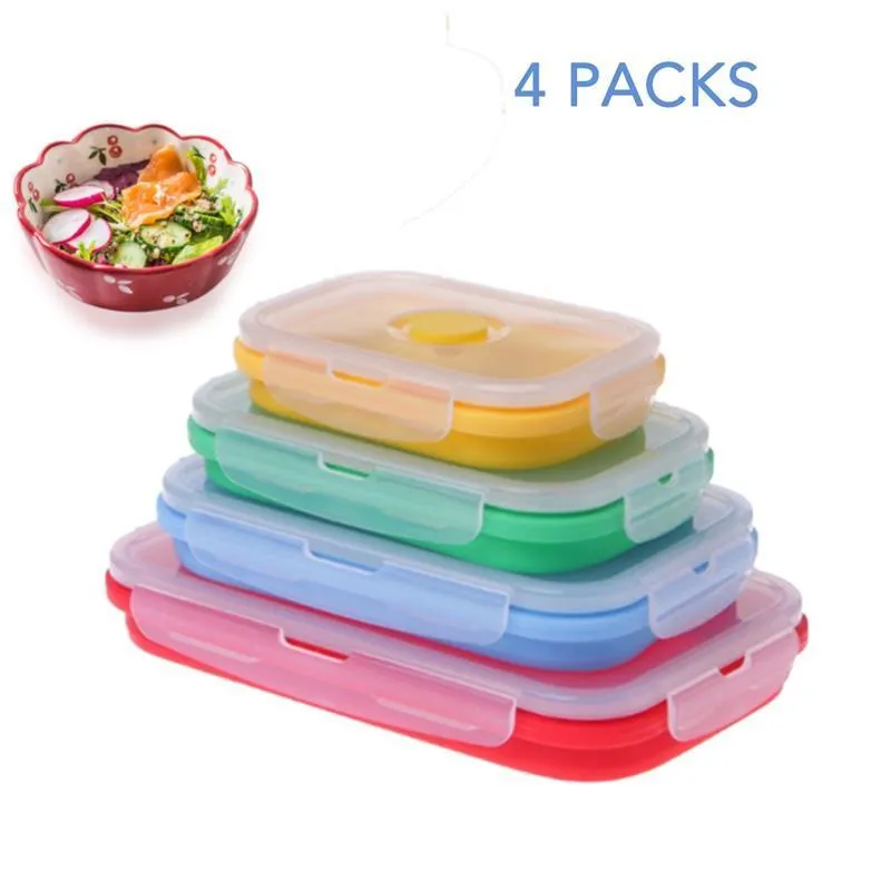 Recipiente de armazenamento de alimentos quadrados de almoço de silicone Microwavable FDA portátil Recipiente de alimentos para crianças Adulto LJ200826