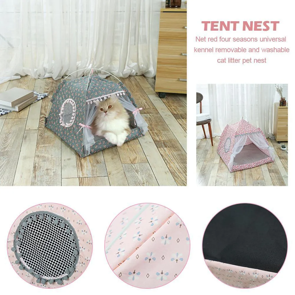Pet Cat Tent House House Kennel Toile universelle douce et respirante Tentes d'intérieur Lit amovible Lavable Nid pour petits chats de chien Y200330