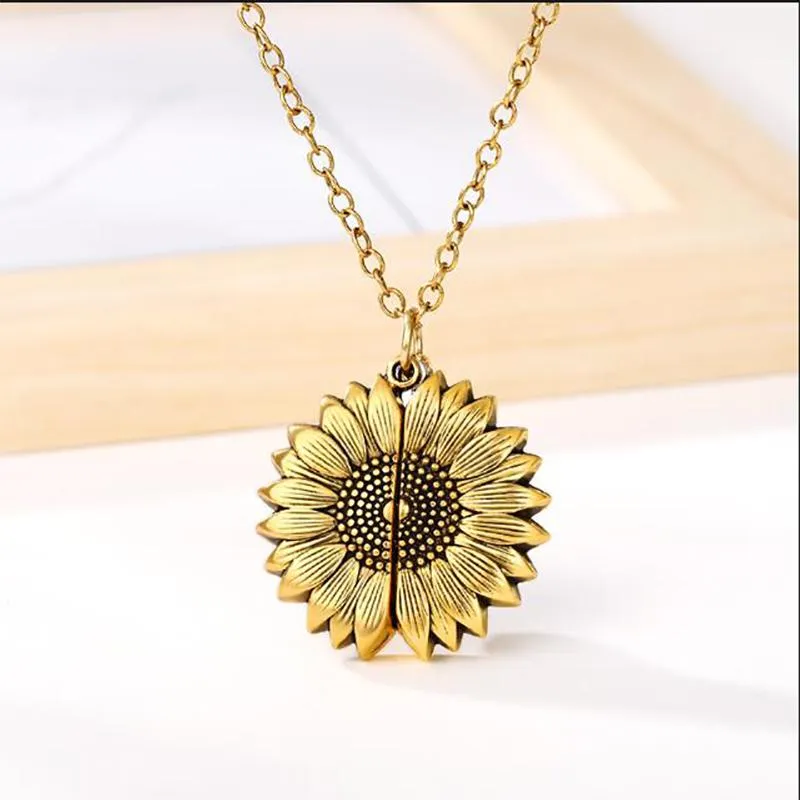 U Bent Mijn Zonneschijn Zonnebloem Ketting Lange Goud Zilver Kleur Ketting Roestvrij Staal Open Zonnebloem Ketting Accessoires Voor Vrouwen256O