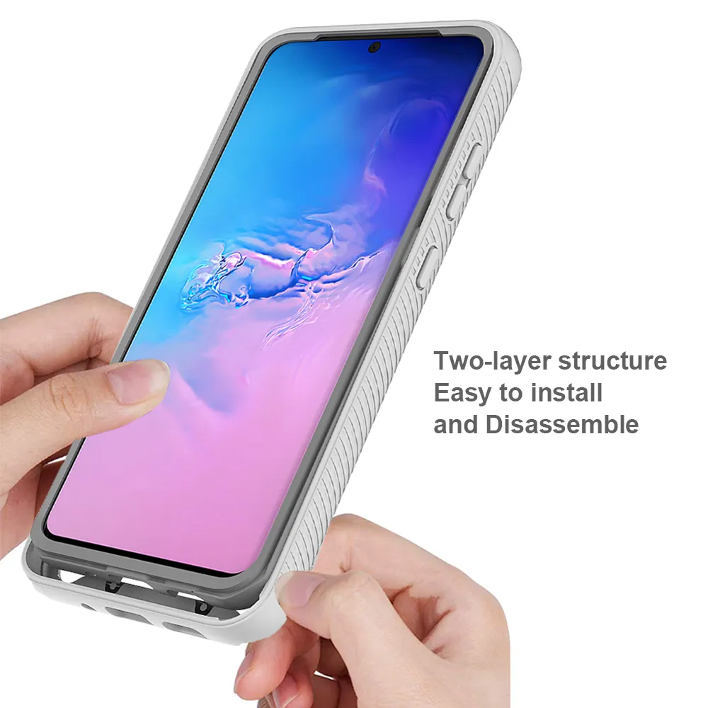 2 i 1 Hybrid Hard + TPU-fodral för Samsung Galaxy S21 Ultra S20 S10 Plus S10e 5G Note 10 Pro Shock Fast Shield Transparent Case