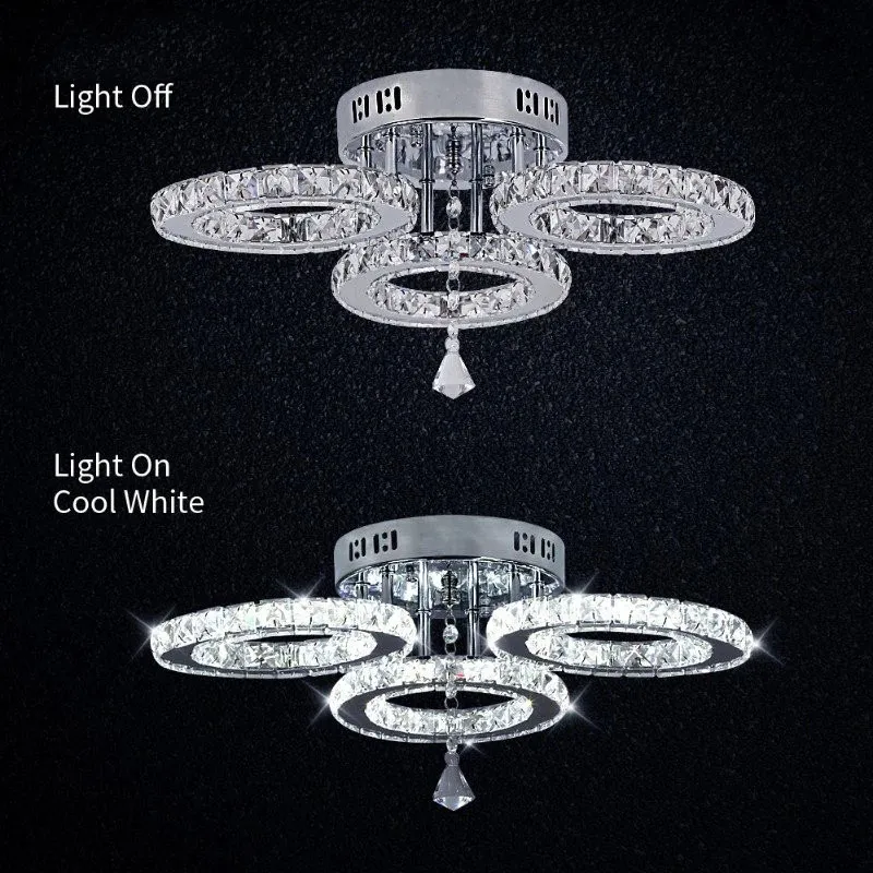 3/5 anillos K9 cristal candelabros de iluminación LED cromo moderno Plafon Lustre luminaria lámparas de techo de acero inoxidable para Kitchen244F