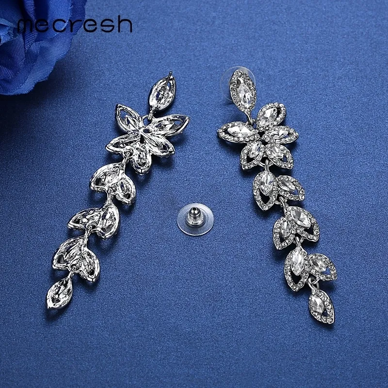 Mecresh brud smycken bröllopstillbehör kristallfärg smycken set bladörhängen armband för kvinnor sl0eh282 201222221n