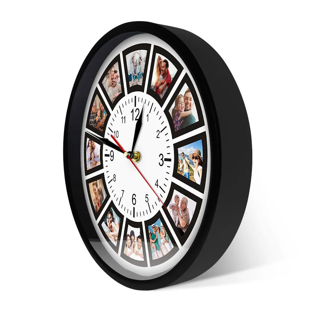 Maak je eigen aangepaste 12 foto's Collage Instagram Custom Home Wall Clock Personalized Family Photos Printed Clock Wall Watch LJ200827