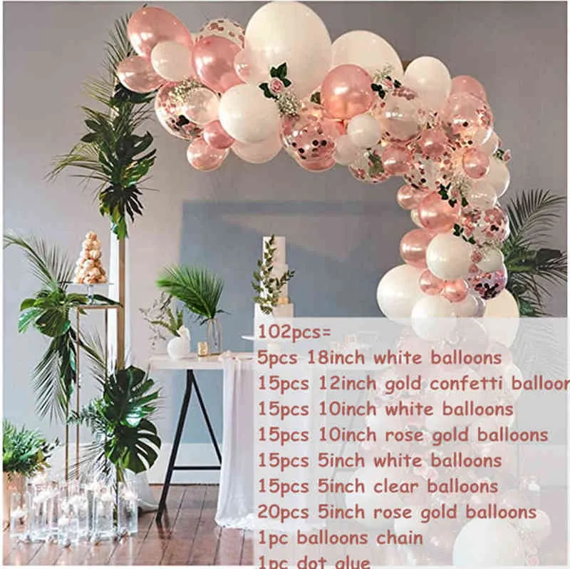 Walentynki Rose Gold Balloon Arch Garland Kit, Białe Balony Lateksowe Balony Ślubne Dekoracje Ślubne 211216