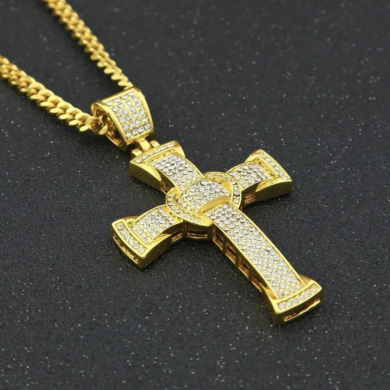 Bling Bling Strass Jesus Anhänger Halskette für Männer Frauen gepflasterte Kristall Hip Hop Iced Out Halskette mit 5 mm * 70 cm kubanischer Kette Jewelry9147885