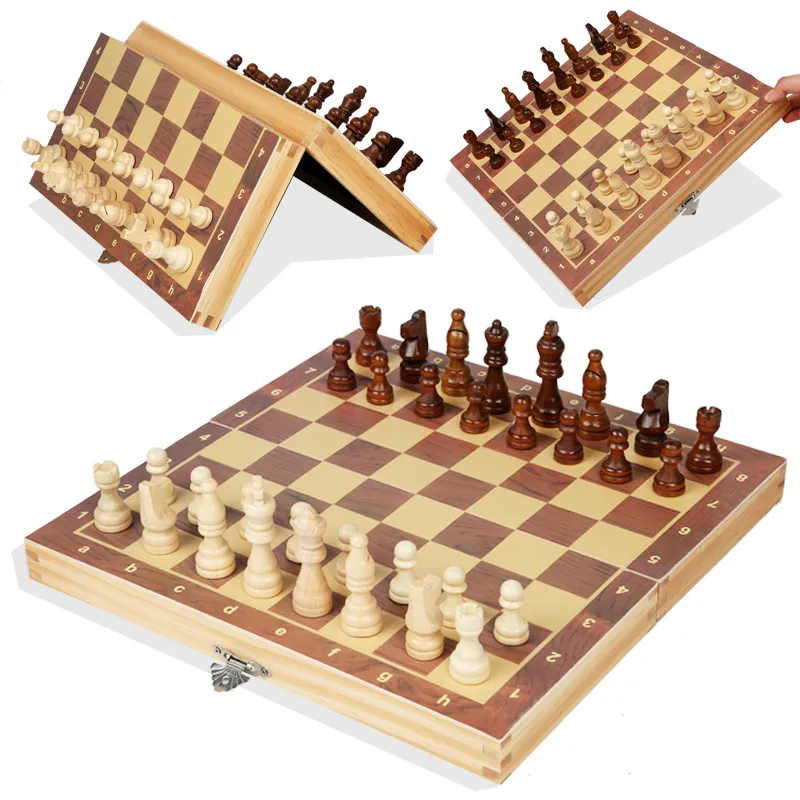 Large Chess Board Magnetic Wooden Folding Chesses Set with Felted Game Boards Interior for Storage Adult Kids Beginner4527401