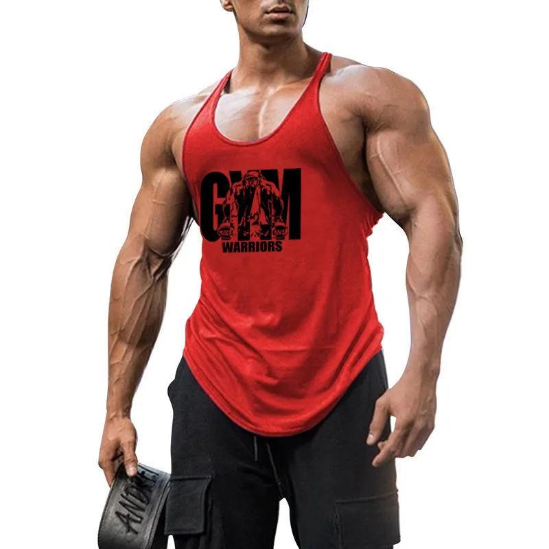 Zomer Y Terug Gym Stringer Tank Top Mannen Katoenen Kleding Bodybuilding Mouwloos Shirt Fitness Vest Spier Singlets Workout Tank 220302