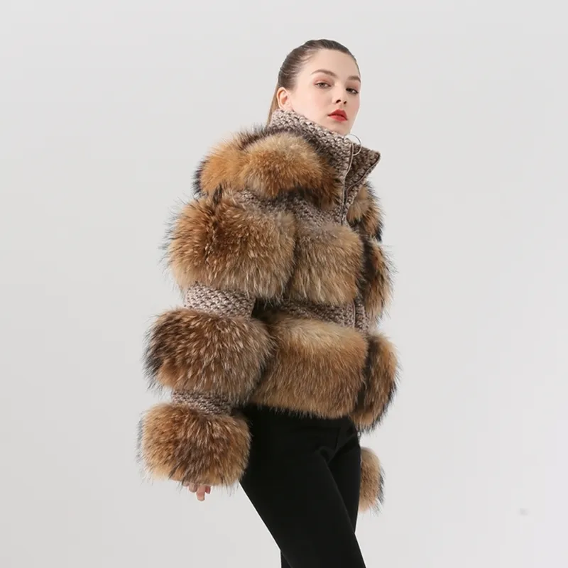 Qiuchen PJ19017 Winterjack Women Parka Real Fur Coat Natural Raccoon Fur Winter Winter Dames Bomber Jacket Streetwear 201126