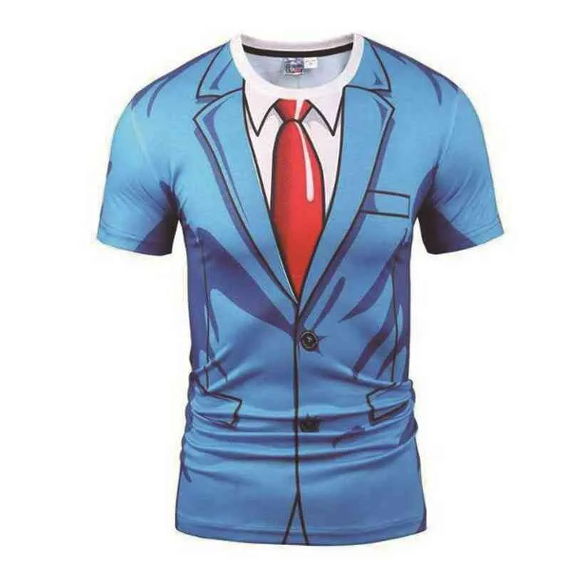 2021 nouvel été à manches courtes Streetwear faux costume gilet 3D t-shirt mode drôle faux costume 3D imprimé hommes t-shirts hommes vêtements G1229