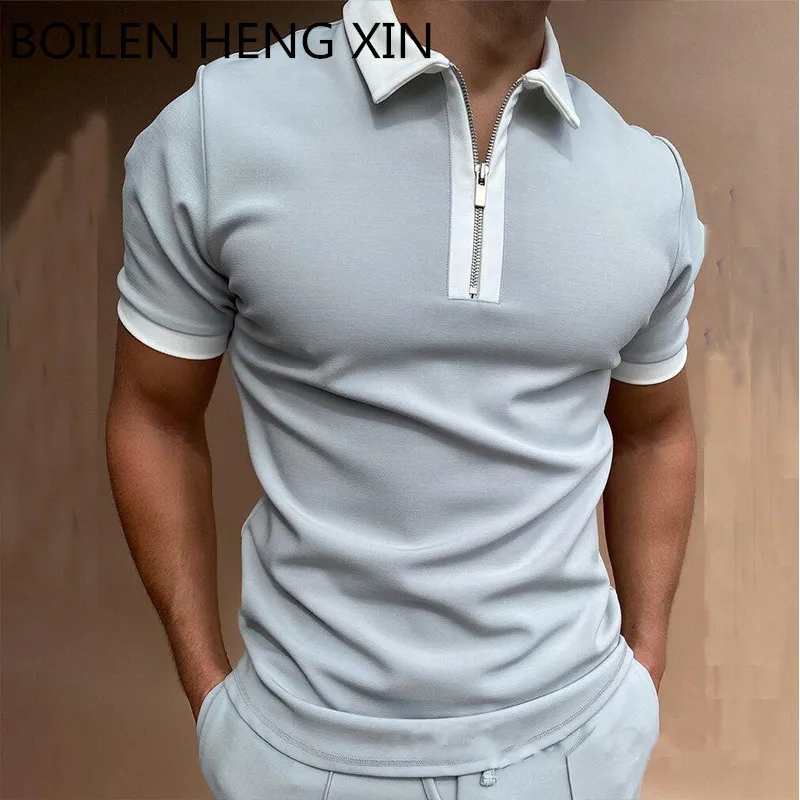 Chemise de Golf pour hommes, couleur unie, manches courtes, fermeture éclair, revers, décontracté, tendance, T-shirt Premium, 220308