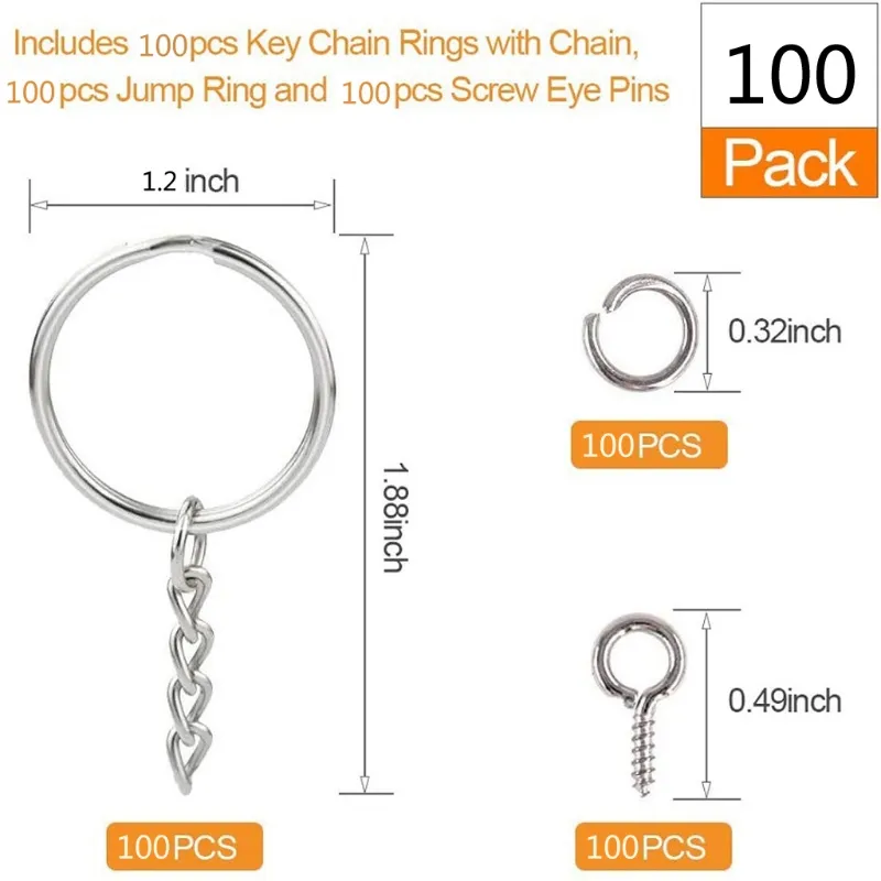30mm Flat Key Chain Rings Kit Including Split Keychain Rings Jump Rings Screw Eye Pins Jewelry Findings Making5829272