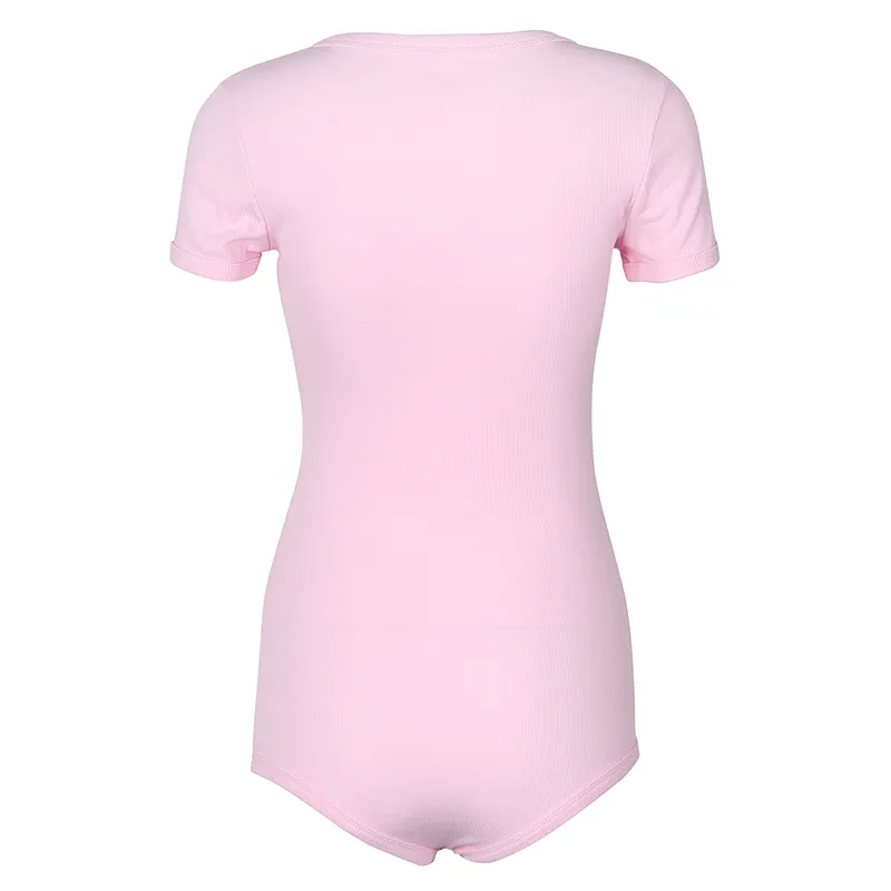 Bouton Slim Court Femme Corps Coton Barboteuse Femmes Barboteuses Moulante Combinaison Nouveau Sexy Body Lady Col En V À Manches Longues GV282 T200704