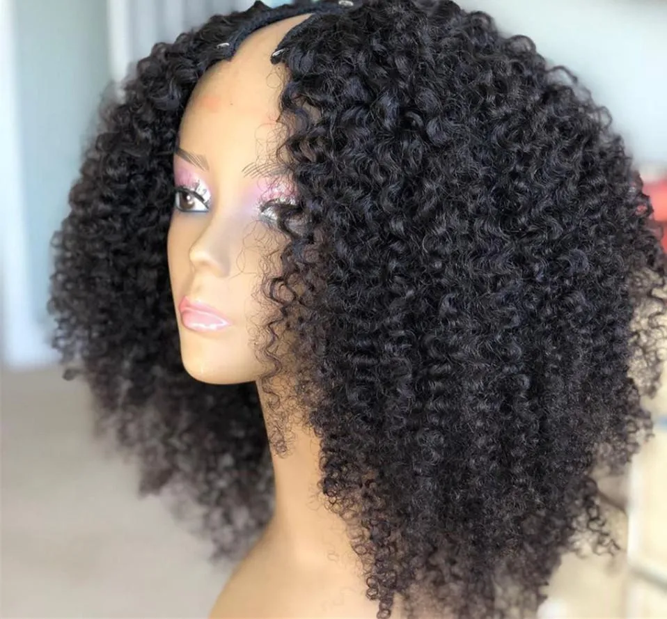 BRAZILIAN VIRGIN V UPPART 4B 4C CLIP INS COILY HÅR 2x4quot Ushape Glueless för svart kvinna afro kinky curly u del peruk människa hai6488352