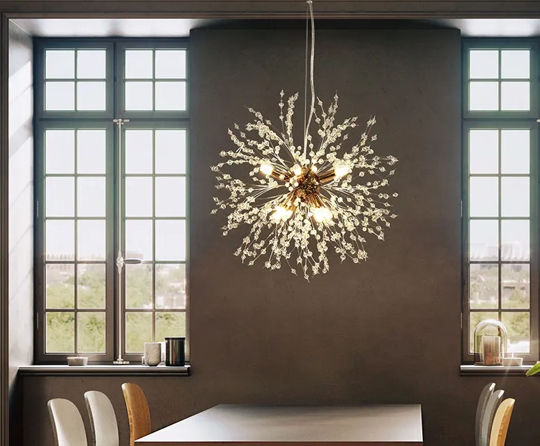 Dandelion de cristal moderno led lustre iluminação luminária para sala estar jantar decoração casa pingente pendurado light261v