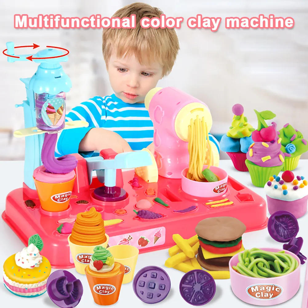 Niños DIY plastilina fabricante de fideos máquina de helado molde juego juguete divertido modelado arcilla masa juego para niñas y niños # 10 LJ201009