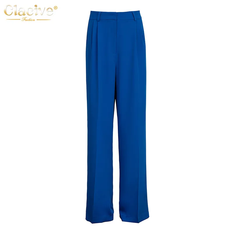 Clacive Blue Office Women's Pants Fashion Loose Full Length Ladies Ounsersカジュアルハイウエストワイド220211