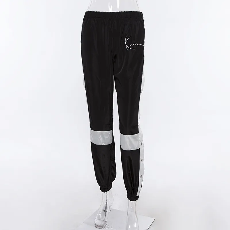 Hookohou Joggers Kobiety Spodnie Moda Patchwork Spodnie dresowe Harem Casual Side Button Button Panele Wysokiej Talii Spodnie Streetwear LJ201130