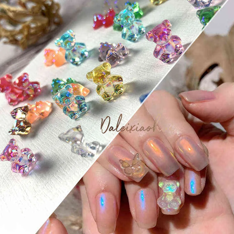 Falska naglar 6/10 / 3d tecknad kristallbjörn nail art rhinestone tillbehör pärlor manikyr godis färg dekorationer 220225