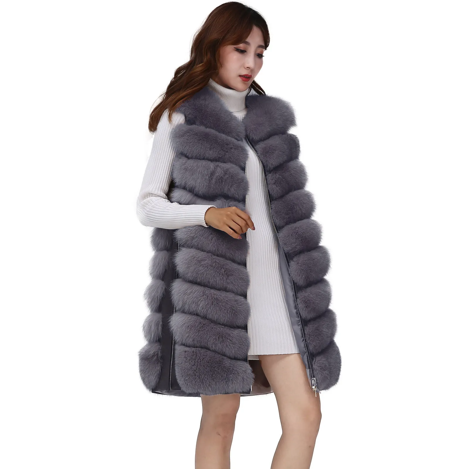 Новая женская зима реальная лисица меховой жилет настоящий лис меховой куртку Высокое качество мода теплый без рукавов на молнии натуральная реальная шуба 201212
