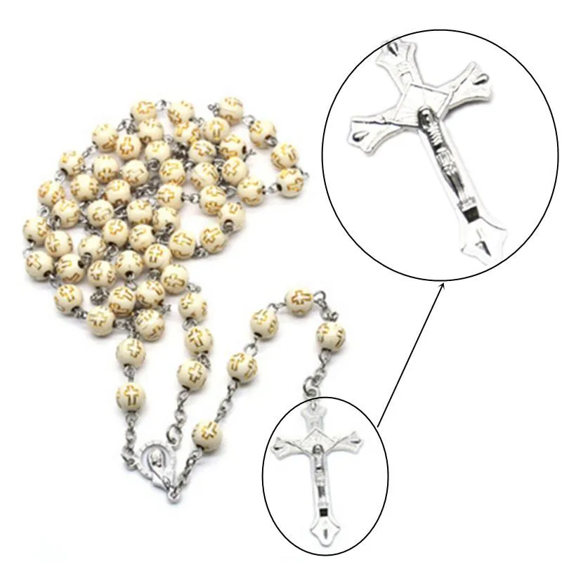 Pendentif Colliers 3 Styles 8mm Croix Rose Spotted Rosaire Collier Catholique Chrétien Fête De Mariage Prière Perle Chaîne Religieuse Jew235h