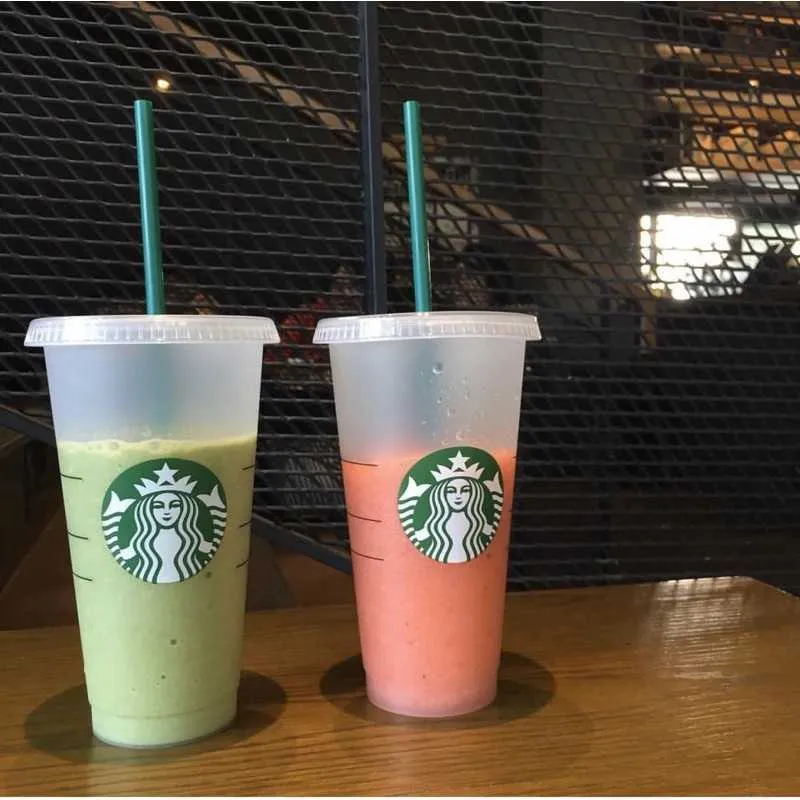 Réutilisable Starbucks Cold Cups Plastique Noir Transparent Starbucks Tumbler avec Couvercle Paille Noir Tasse oz gyhu