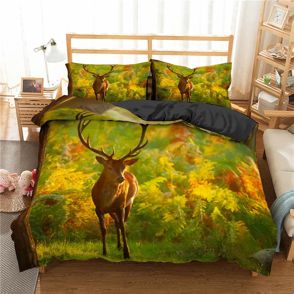 Homesky 3D Deer Ensemble de literie de luxe Housse de couette souple King Queen Twin Full Single Double Bed Set Taies d'oreiller Literie LJ201127