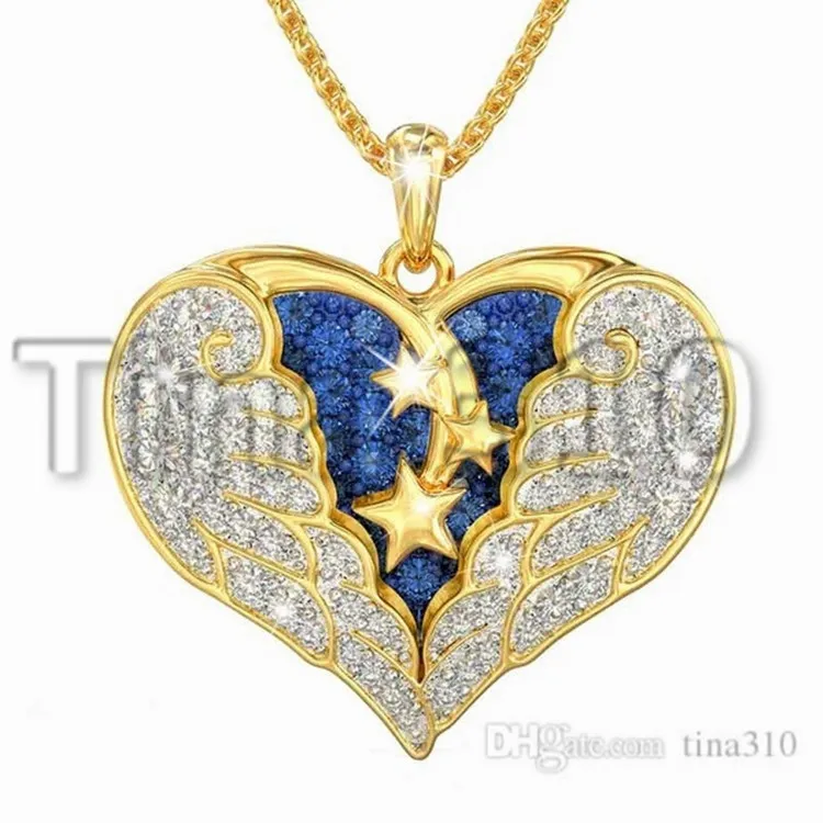 NEW Angel Wing Pendant Necklace lady Heart Pendant Necklace Alloy necklace jewelry party gift T500322