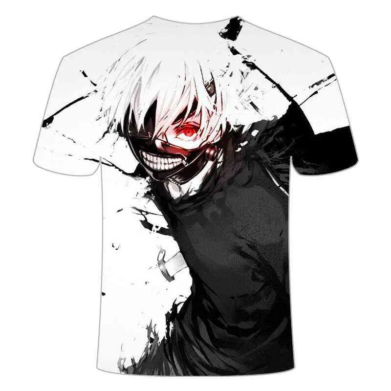 2021 fashion Summer New Men T-shirt Tokyo Ghoul t shirt Anime Short Sleeved Terror Tshirt Funny 3d Printing Casual Men's Tops Y220208