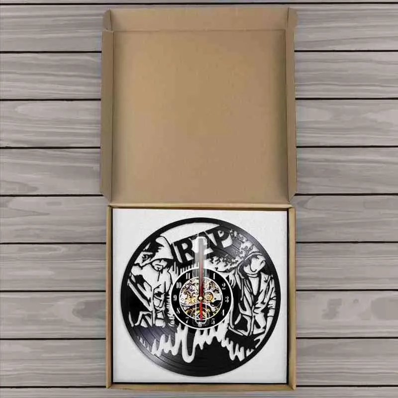 Vintage Rap musique disque vinyle LP horloge murale horloge Hip Hop chanteur sculpté Gramophone musique disque horloge montre murale rappeur cadeau H1230