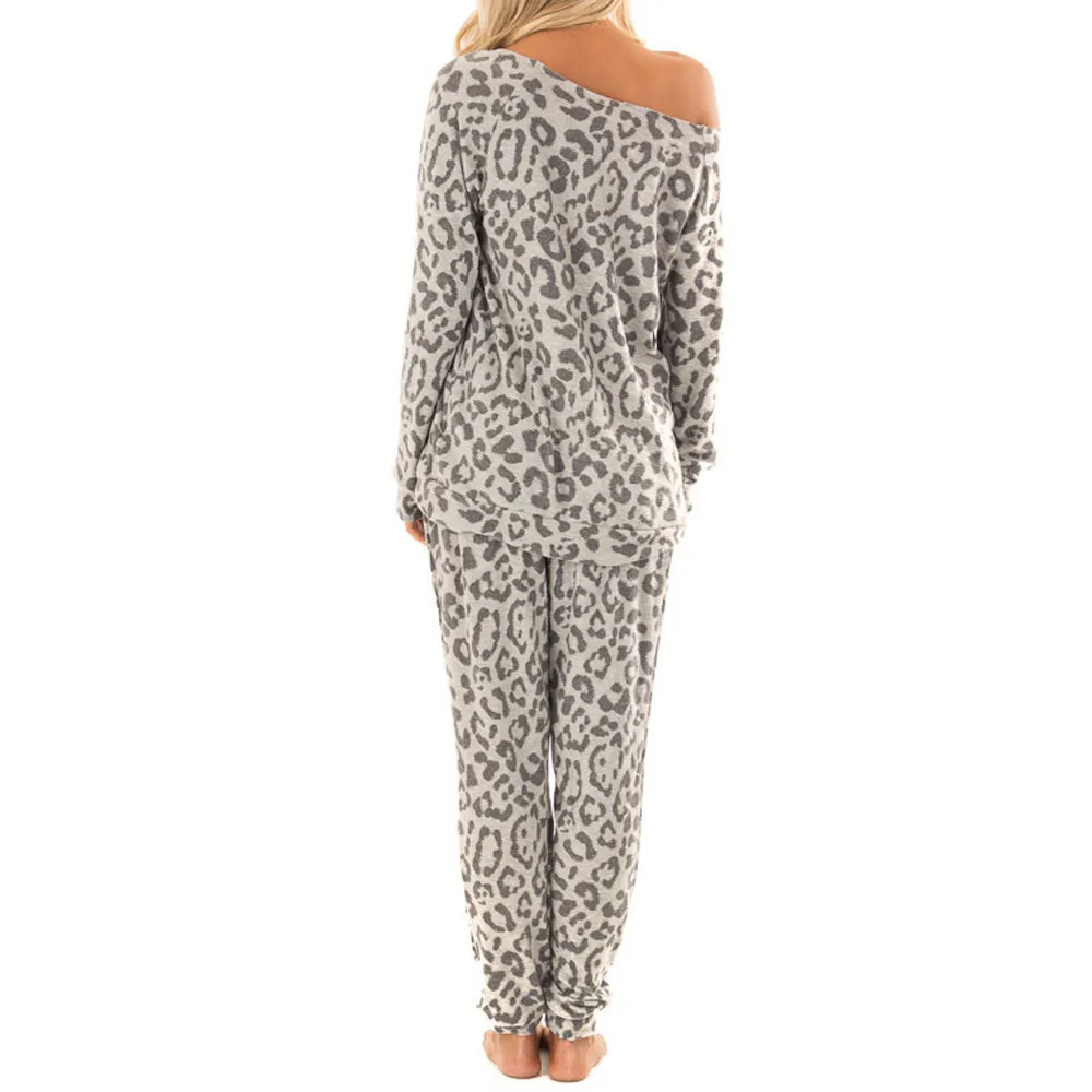 Pigiama Donna Tuta Stampa leopardata Pantaloni Set Abbigliamento il tempo libero Abbigliamento da salotto Abito invernale Abito donna Abbigliamento pijama mujer # LJ201117