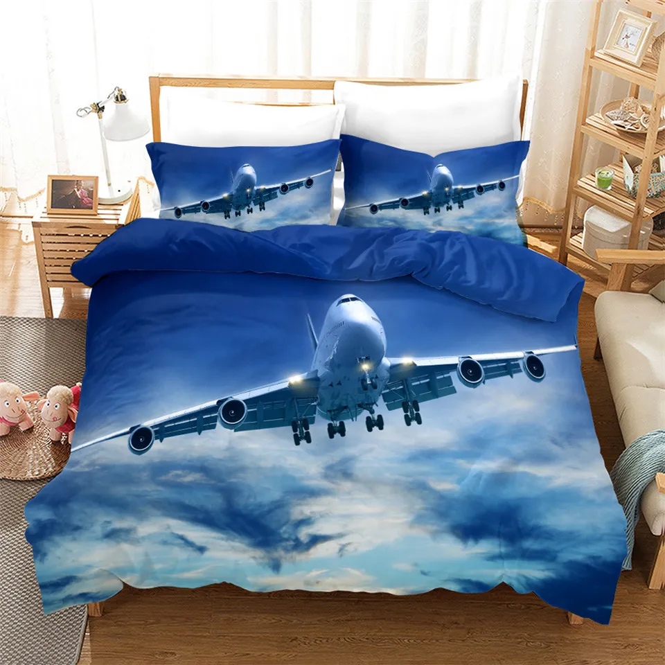 Flygplan täcke omslag set himmel utrymme tryck barn sängkläder kung queen size bäddsduk