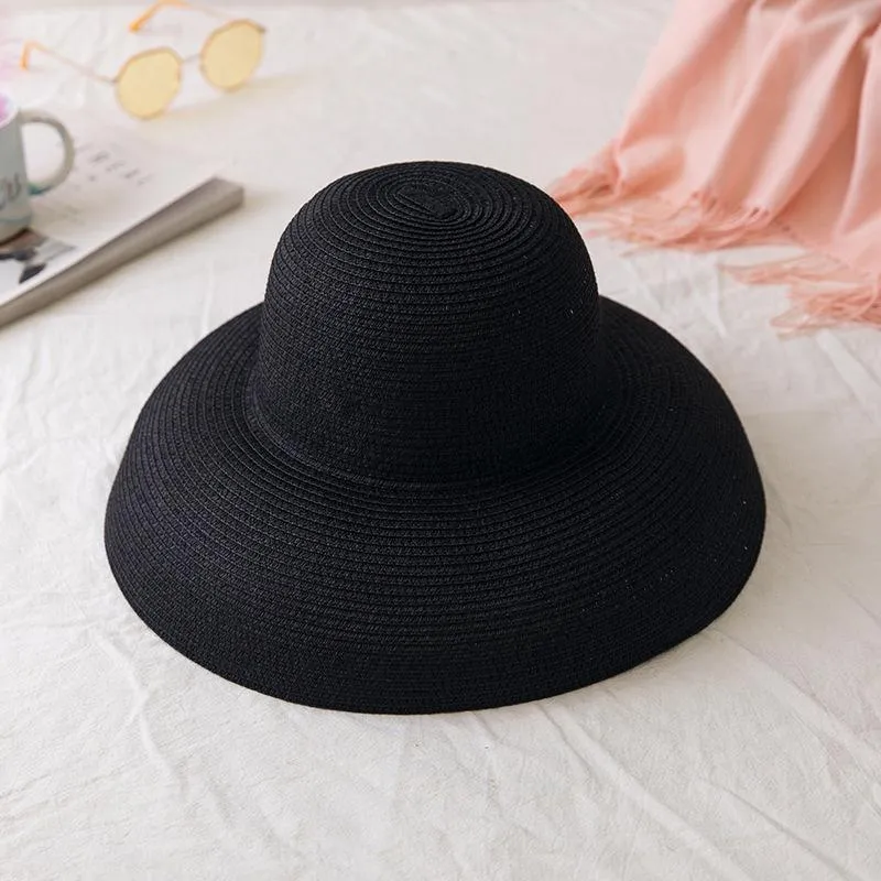 Hapburn Sombrero de paja Herramienta de modelado hundido en forma de campana Big Brim Hat Vintage Bility Tourist Beach atmósfera194l