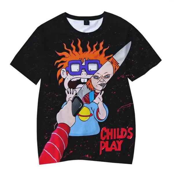 Jeu d'enfant Chucky impression 3D T-shirt hommes femmes été mode décontracté Hip Hop T-shirt film d'horreur Harajuku Streetwear drôle T-shirt