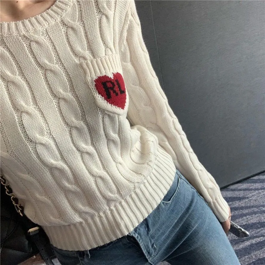 Brand Korean Fashion Jumper Women Fall Winter Cute Red Heart Pattern Pocket Long Sleeve Knitted Sweater Pullover Tops T530 201224