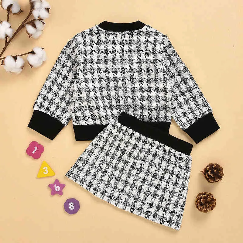 Baby Girls Winter Clothes Suit Plaid Long-sleeve Sweater T-shirt+Tutu Skirt Two-piece Knitted Suit Autumn Girls Sweater Set G220217