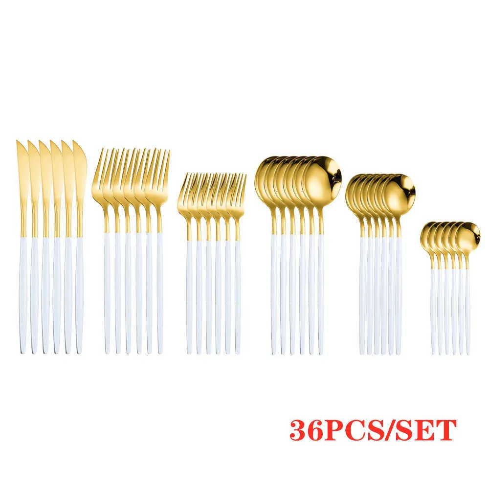 Guld bestick set guld skedar gafflar knivar setstainless stål kniv gaffel kaffe sked ätpinnar spegel dinnerware set 211228