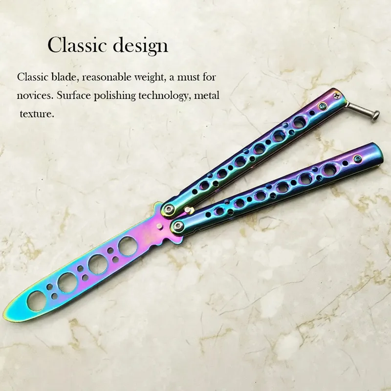 Colorful Stainless Steel Knife Butter fly Training Knife Outdoor Competition Knifes Blunt Tool No Blade Trainer Knives