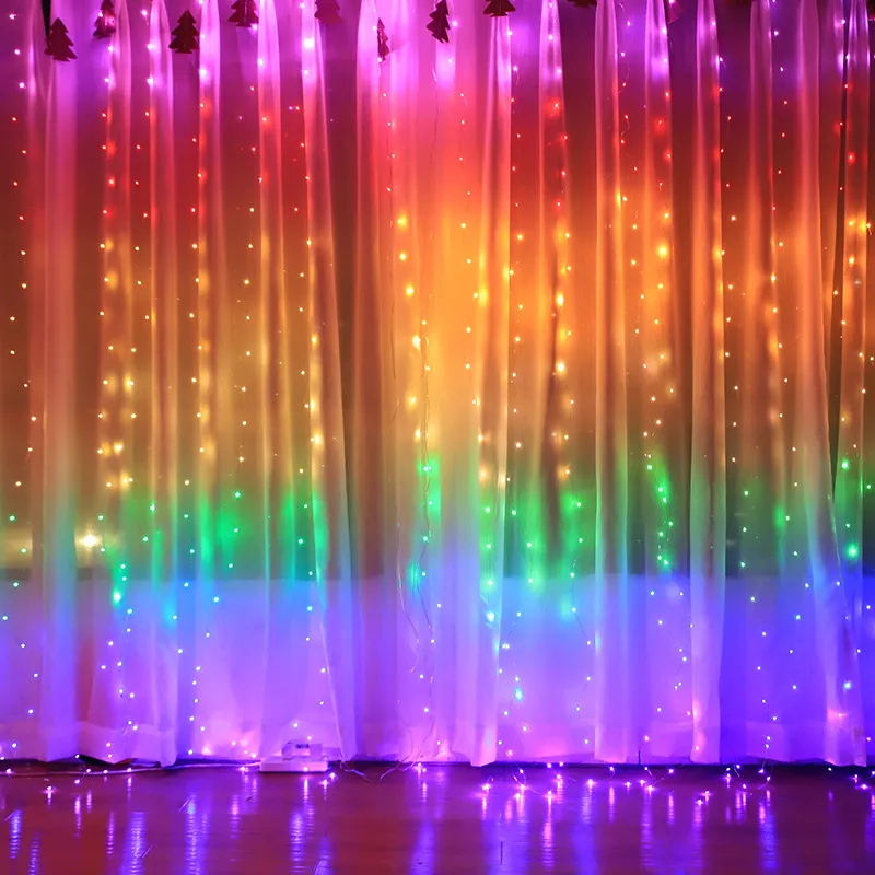 3x3 m 3x2 m Gökkuşağı Perde Işıkları LED Dize Garland Peri Icicle Noel Parti Yatak Odası Duvar Düğün Dekor Için Dekoratif Işık 201203