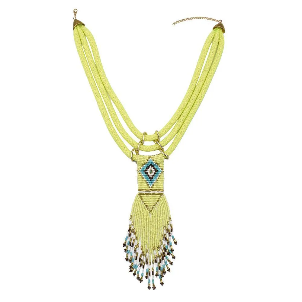 Boho Indian Multi Layered Bib Collar Necklace Handmade Resin Beaded Long Tassel Flower 문 목걸이 여성 아프리카 보석 Y250H