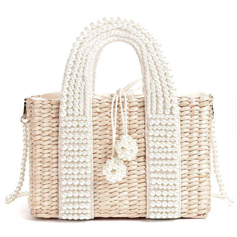 Bolsas de compras novas femininas com pérola feminina cesta de palha de mão bolsa grande transversal bolsa mensageiro para bolsas femininas e carteiras 220309