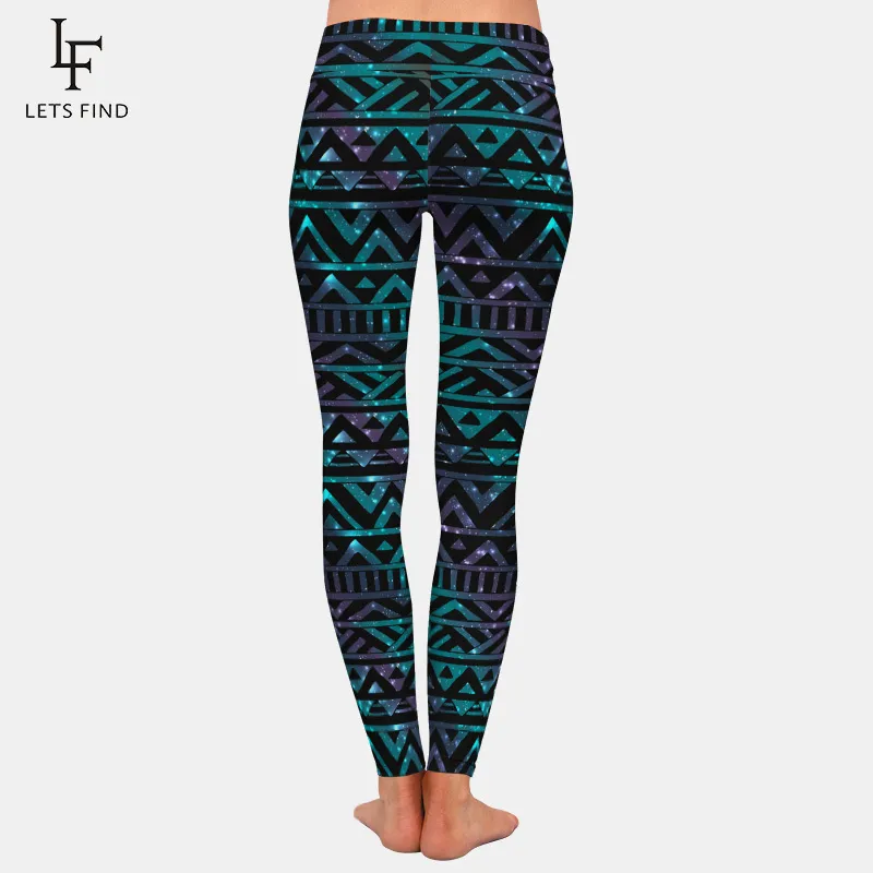 LetsFind Brands Verão Mulheres Black Leggings Aztec Impressão Sexy Cintura Alta Elástica Leite De Seda Plus Size Fitness Leggings 201204