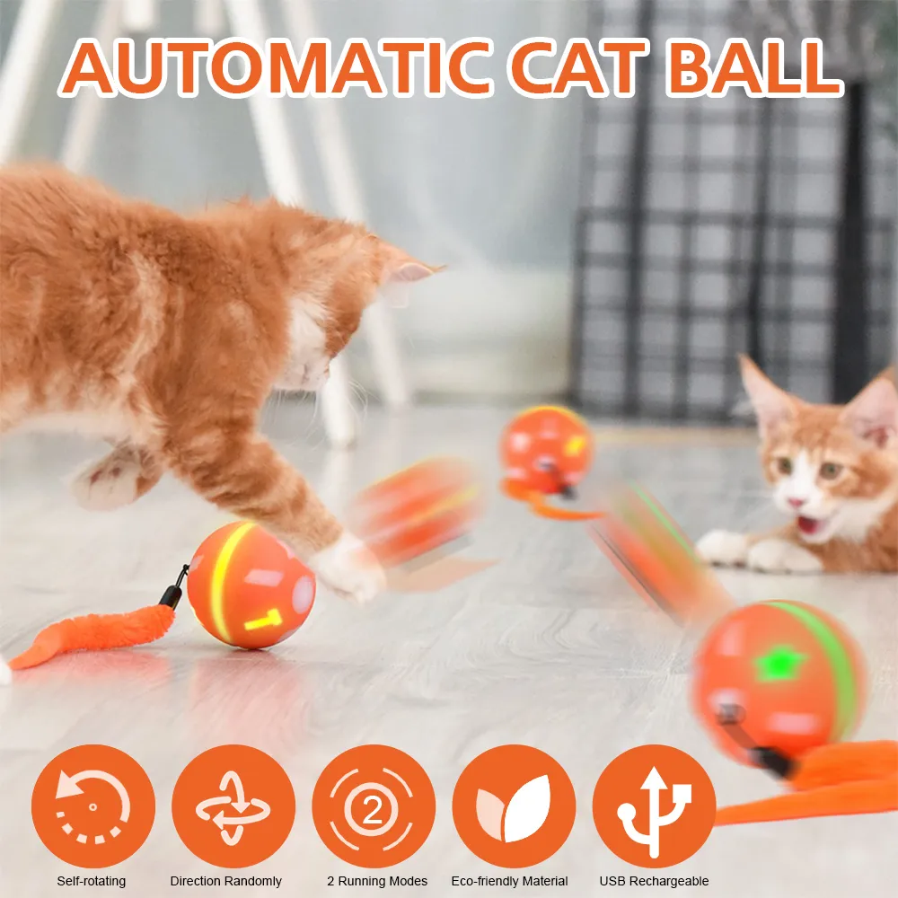 360 Degree Rotating Interactive Dog USB Rolling Ball Led Light Automatic Cat Toy LJ201125