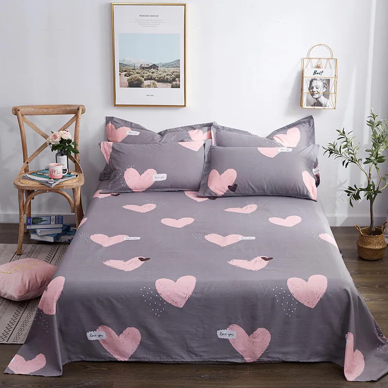 Bonenjoy 100 cotton Arkusz łóżek jeden rozmiar łóżka dla dzieci len czyste bawełniane szary serce drukowane podwójne arkusz gwiazd King Sheets C11850896